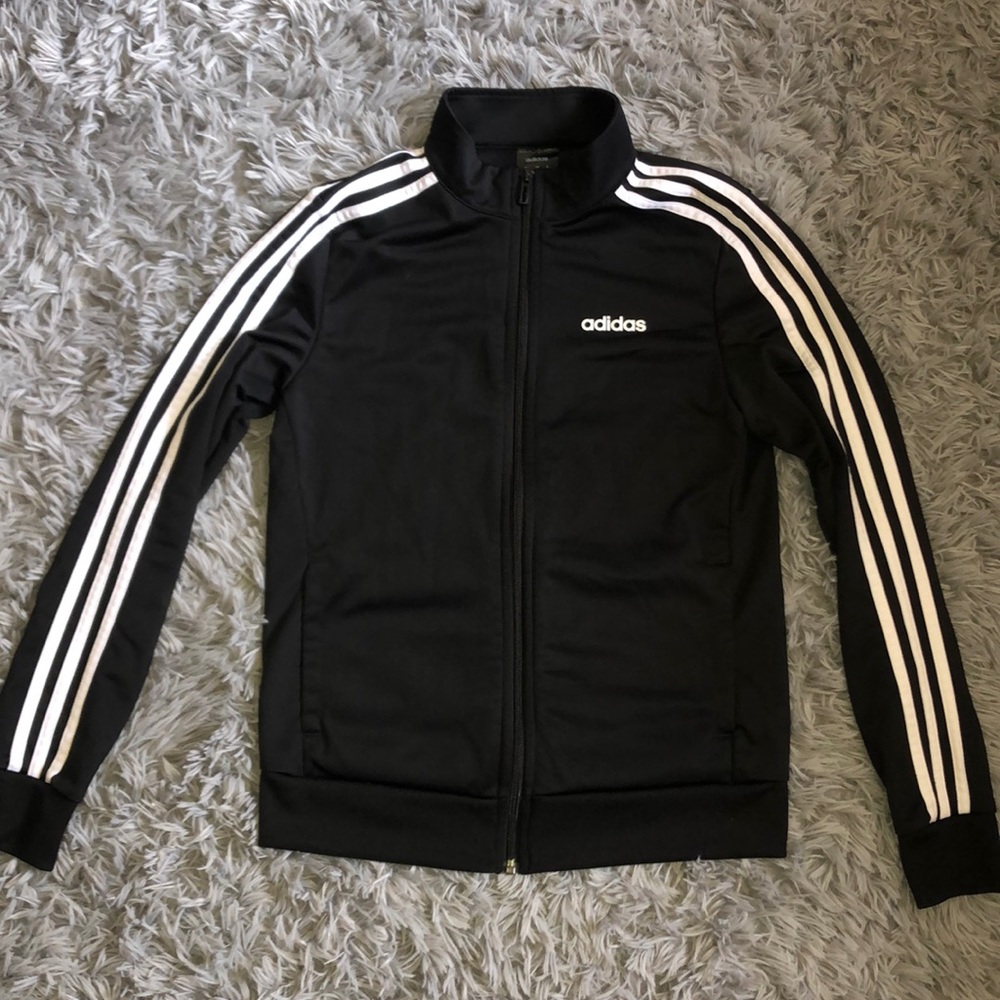 Adidas Iconic Black Zip-Up With White Stripes